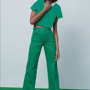 NWT Kelly Green Zara Wide Leg Jeans